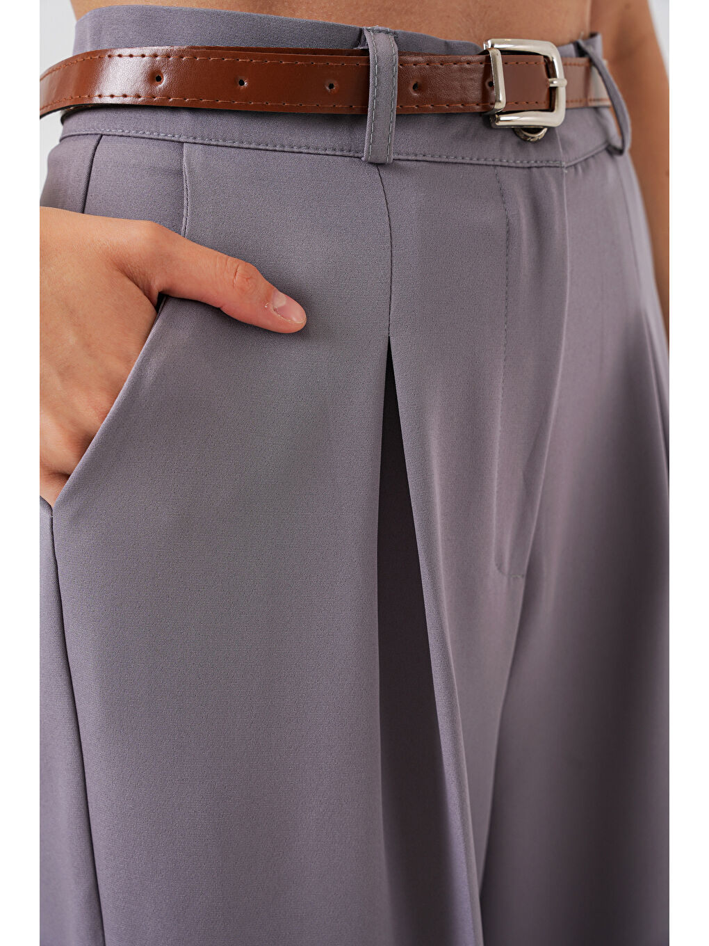 Kadın Yüksek Bel Palazzo Pantolon 30051 - Gri-4