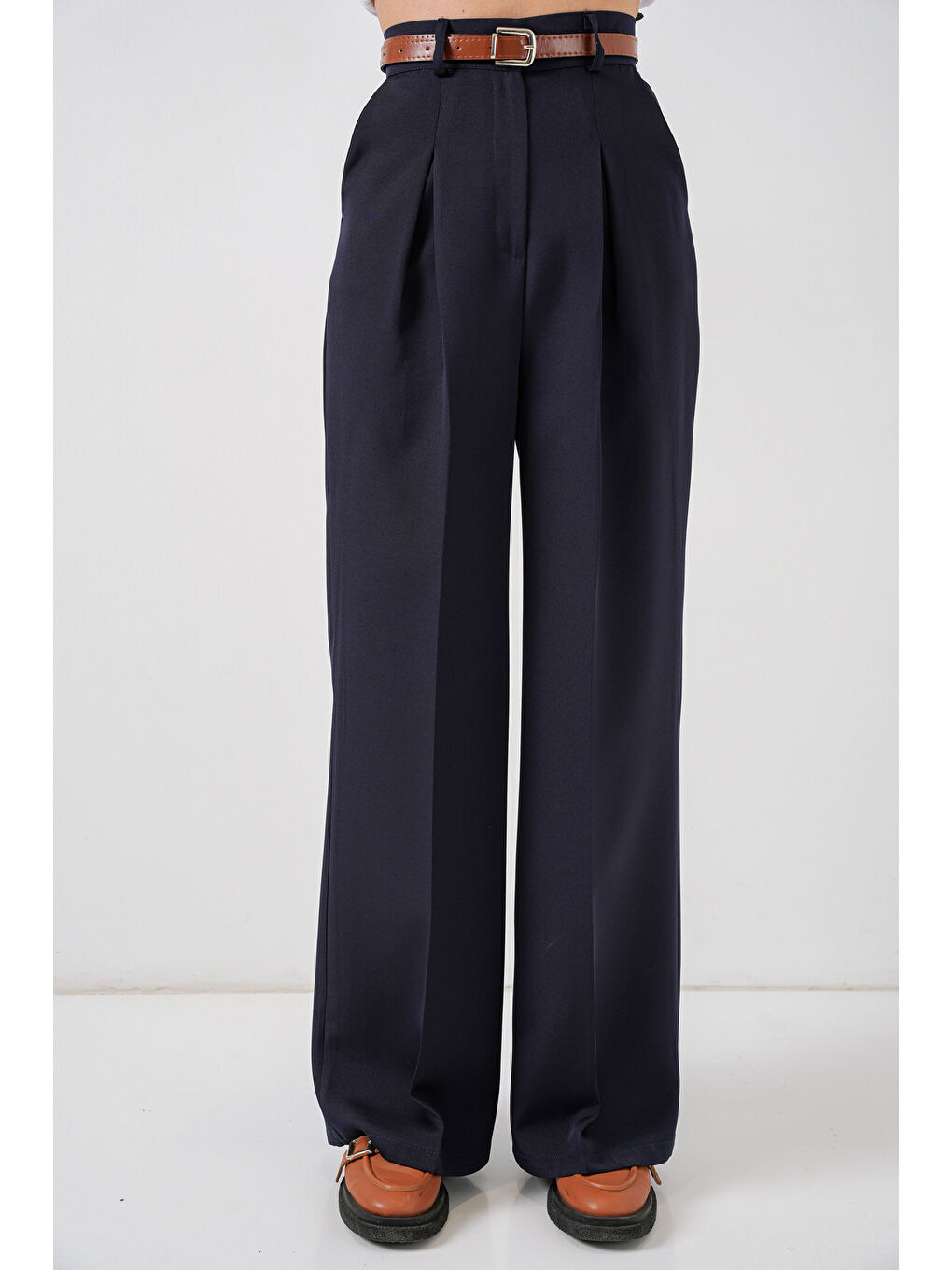 Kadın Yüksek Bel Palazzo Pantolon 30051 - Lacivert-3