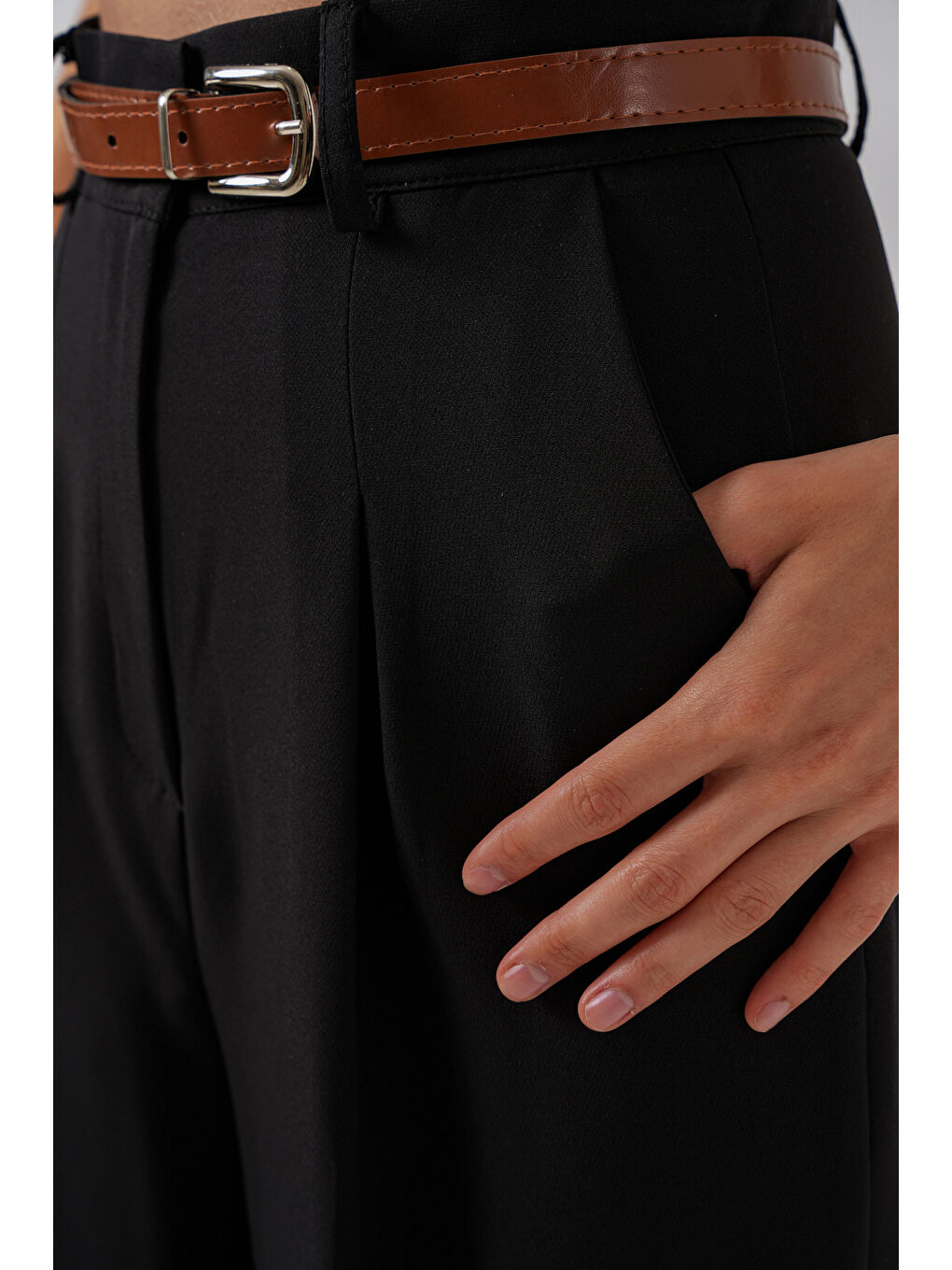 Kadın Yüksek Bel Palazzo Pantolon 30051 - Siyah-4