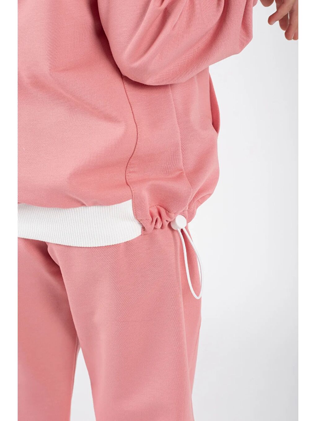 Pembe Kız Çocuk Kanguru Cepli Beli Lastik Detaylı Günlük Eşofman Takımı M00754-3