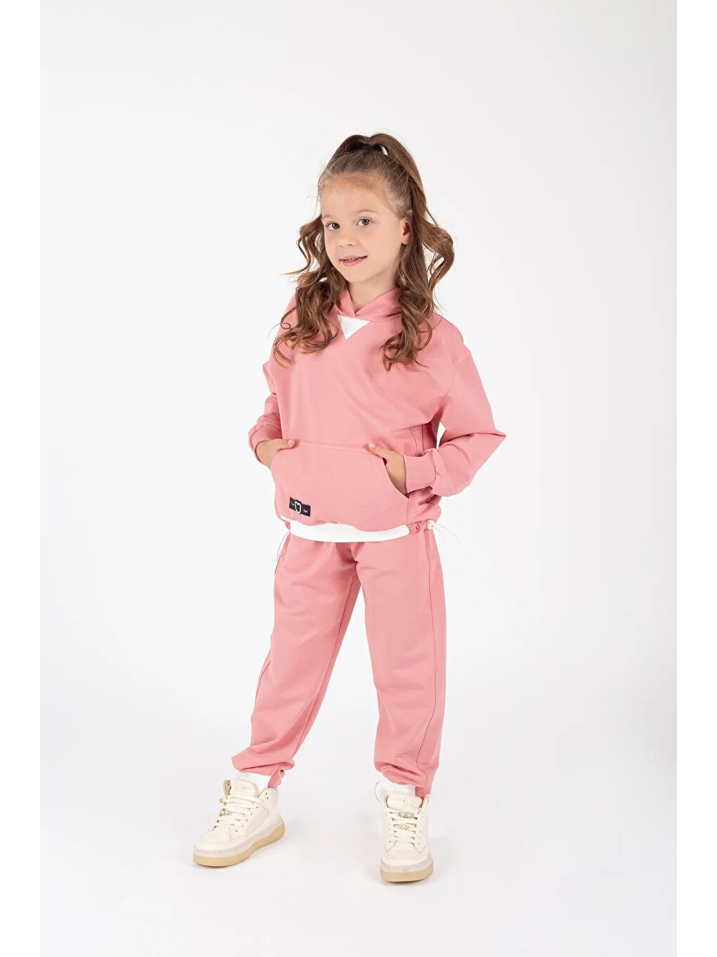 Mor Kız Çocuk Kanguru Cepli Beli Lastik Detaylı Günlük Eşofman Takımı M00754-2