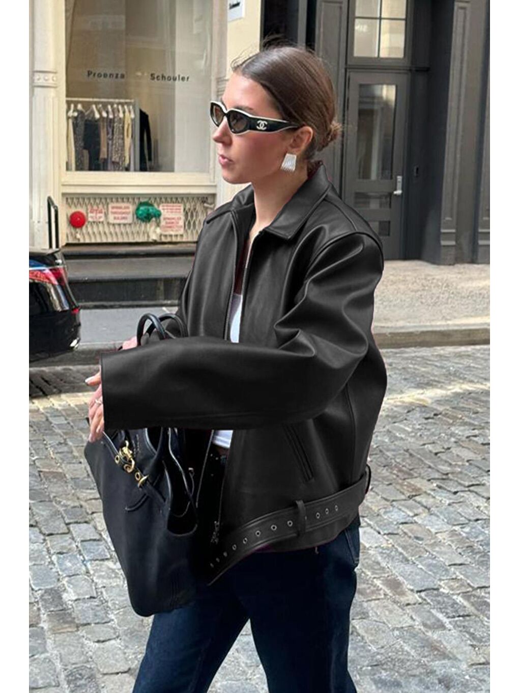 Siyah Kemerli Suni Deri Kadın Ceket Mg2548