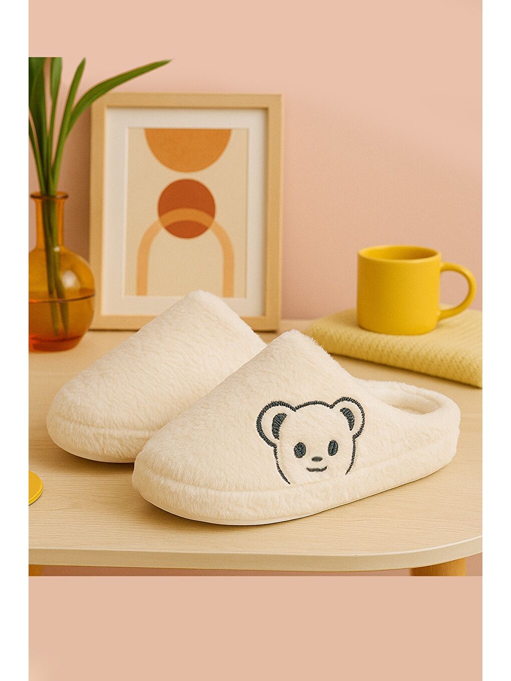 Karışık 3'lü Paket FLUFFY Kapalı Kadın Terlik Ev Terliği-5