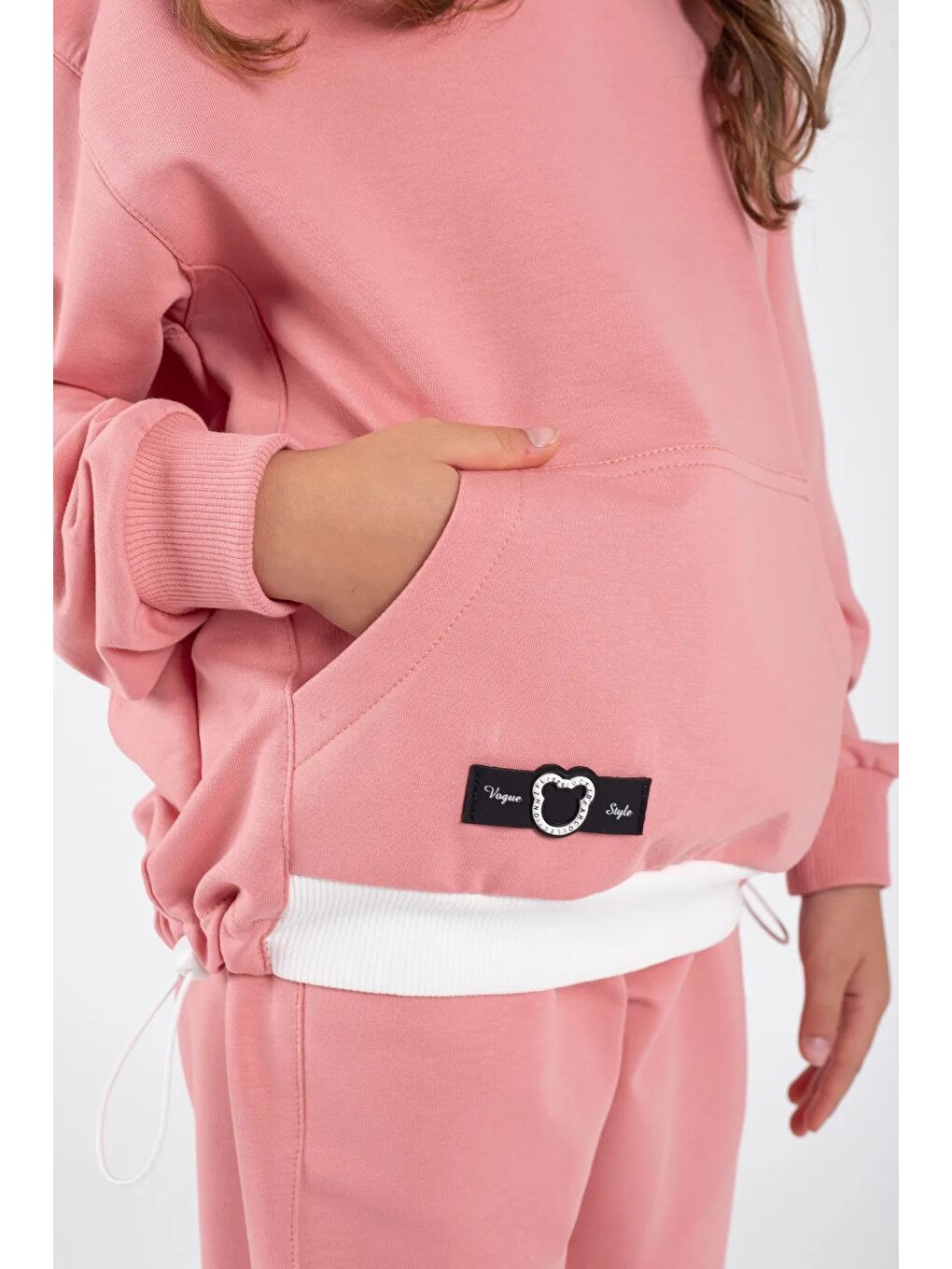 Mor Kız Çocuk Kanguru Cepli Beli Lastik Detaylı Günlük Eşofman Takımı M00754-3