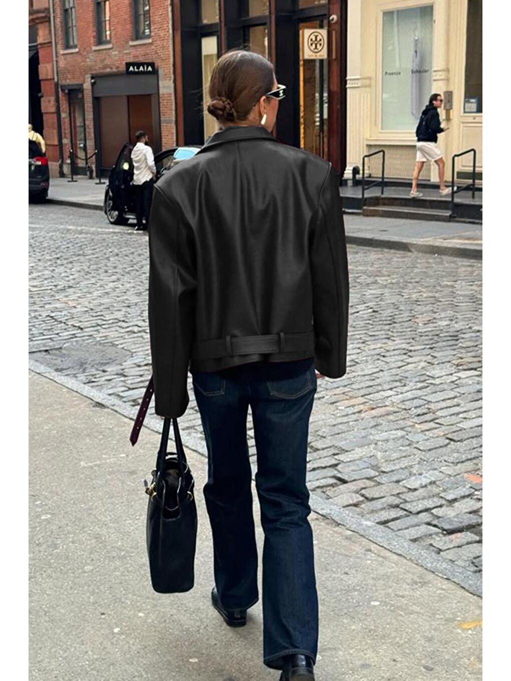 Siyah Kemerli Suni Deri Kadın Ceket Mg2548-1