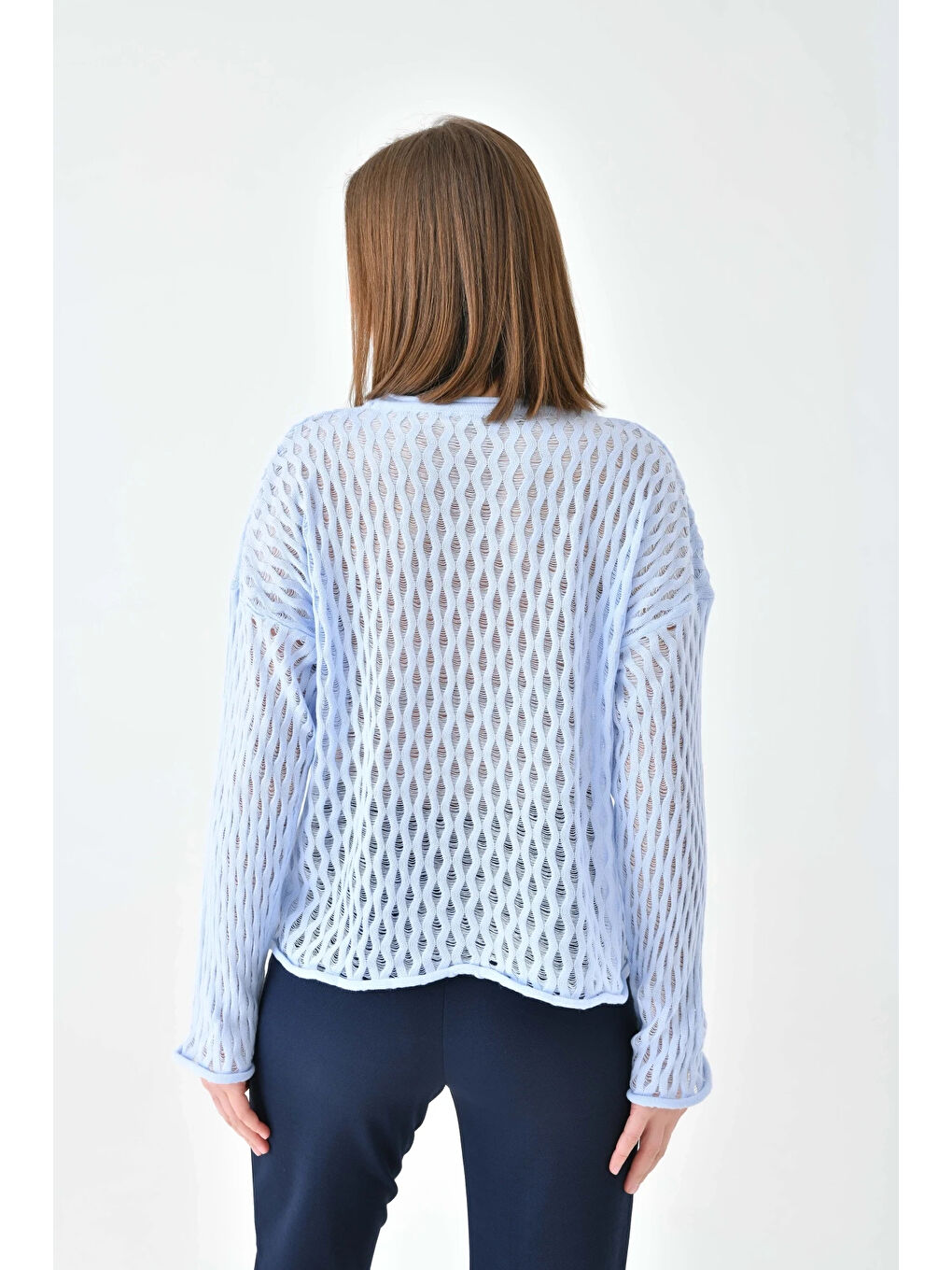 Mavi Kadın Bisiklet Yaka Örgü Detay Triko Kazak-1