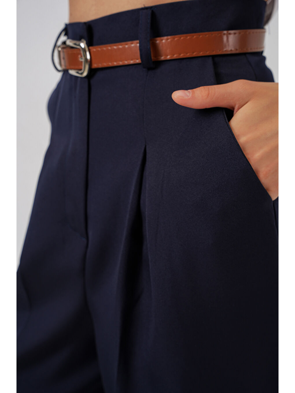Kadın Yüksek Bel Palazzo Pantolon 30051 - Lacivert-4