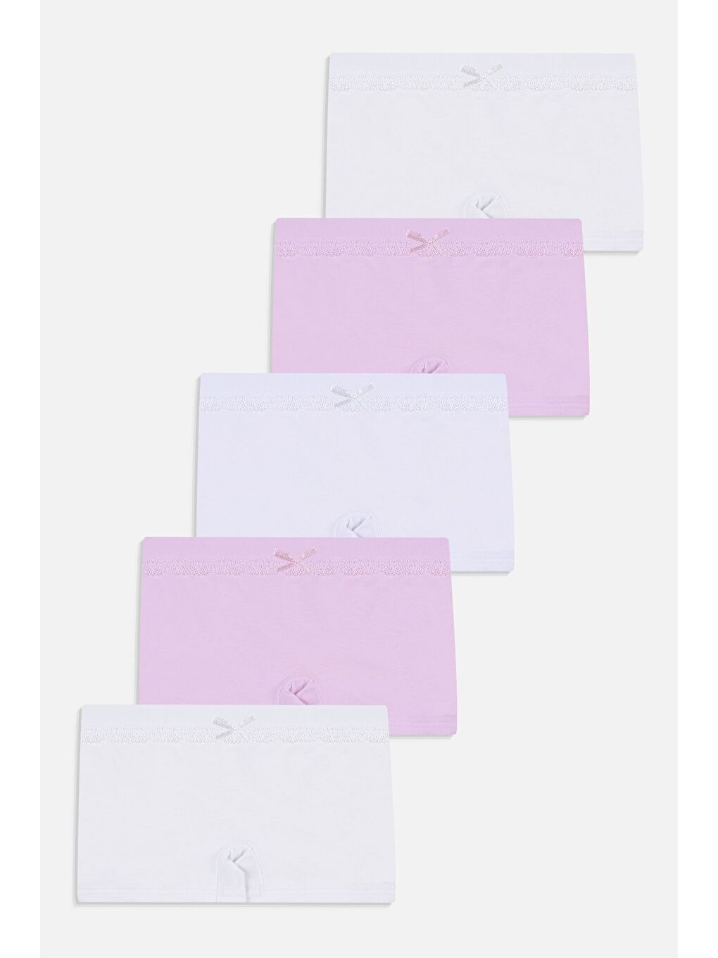 Ekru Kız Çocuk 5'li Pamuklu Dantel Detaylı Boxer