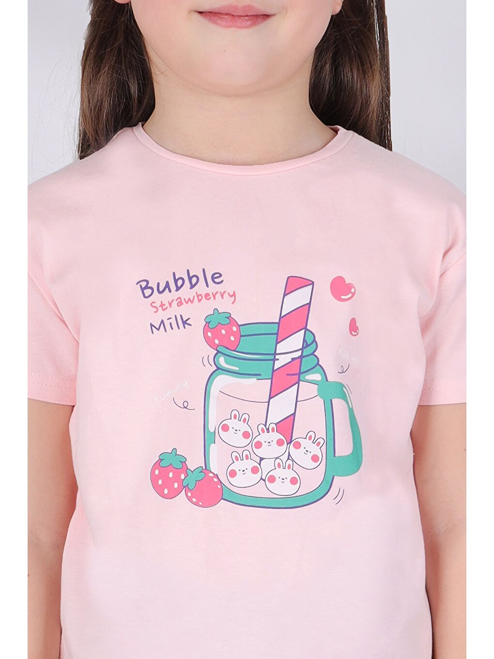 Pembe Kız Çocuk Pamuklu Kısa Kollu Baskılı Pijama Takımı-4