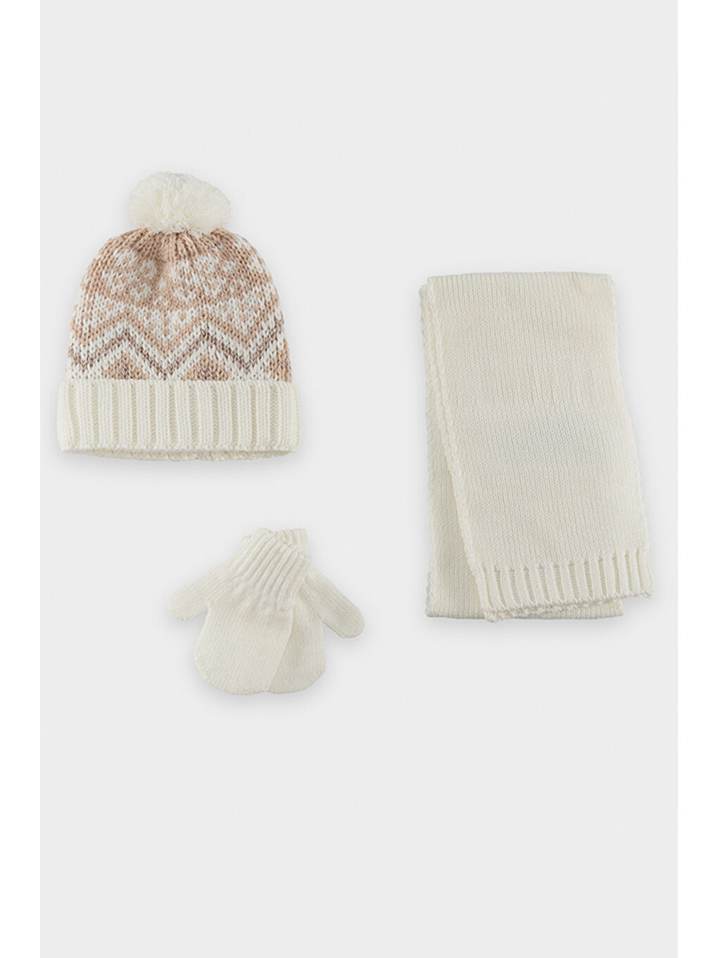 Ekru Kız Çocuk Atkı Bere Eldiven Set-2