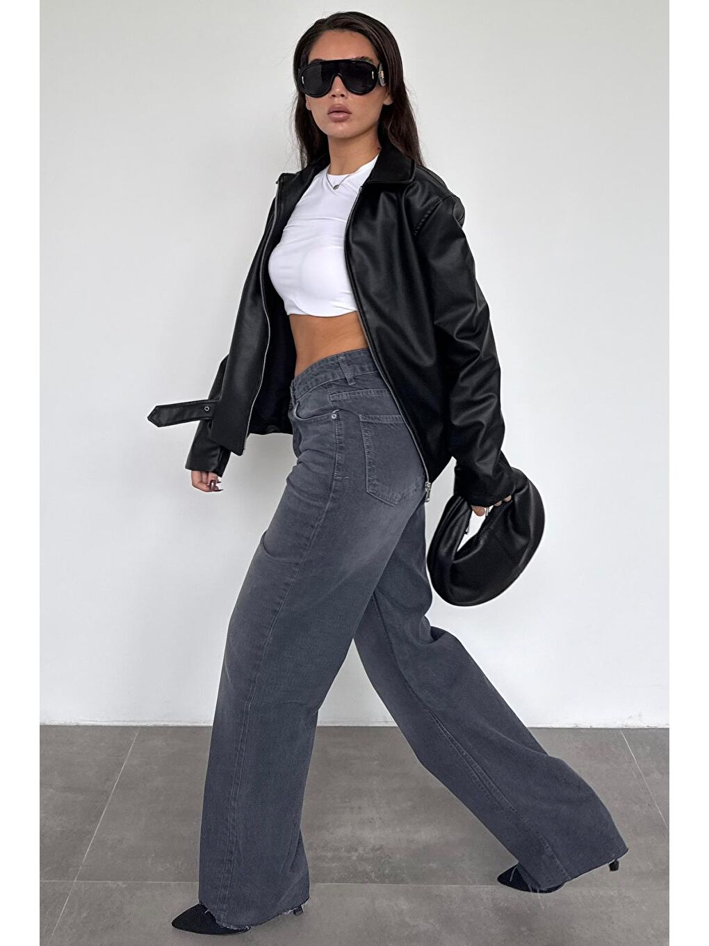 Siyah Kemerli Suni Deri Kadın Ceket Mg2548-8