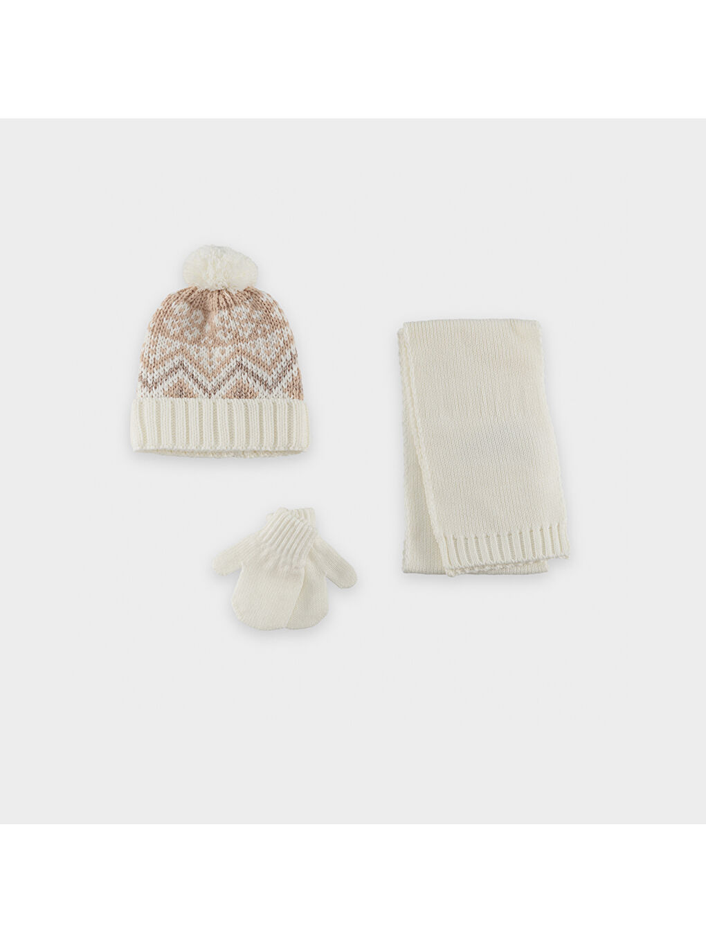 Ekru Kız Çocuk Atkı Bere Eldiven Set-3