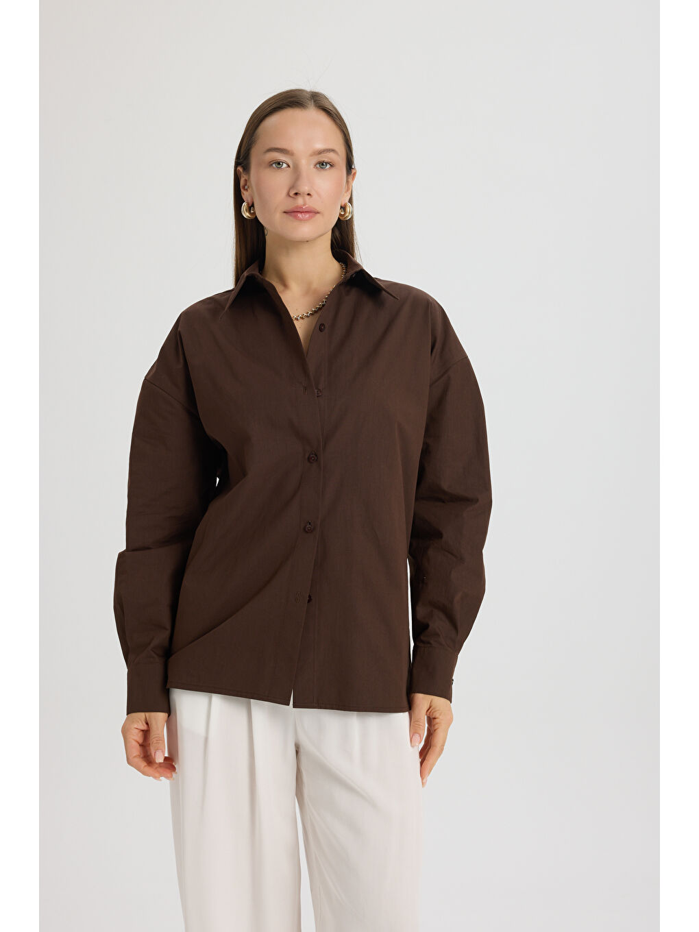 Kahverengi Oversize Kahve Gömlek-1