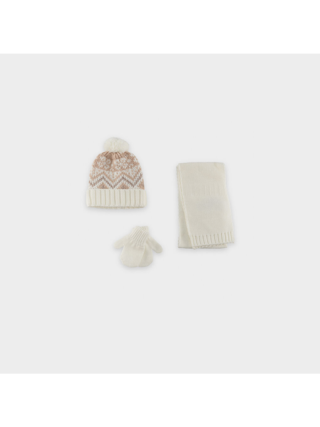 Ekru Kız Çocuk Atkı Bere Eldiven Set-4