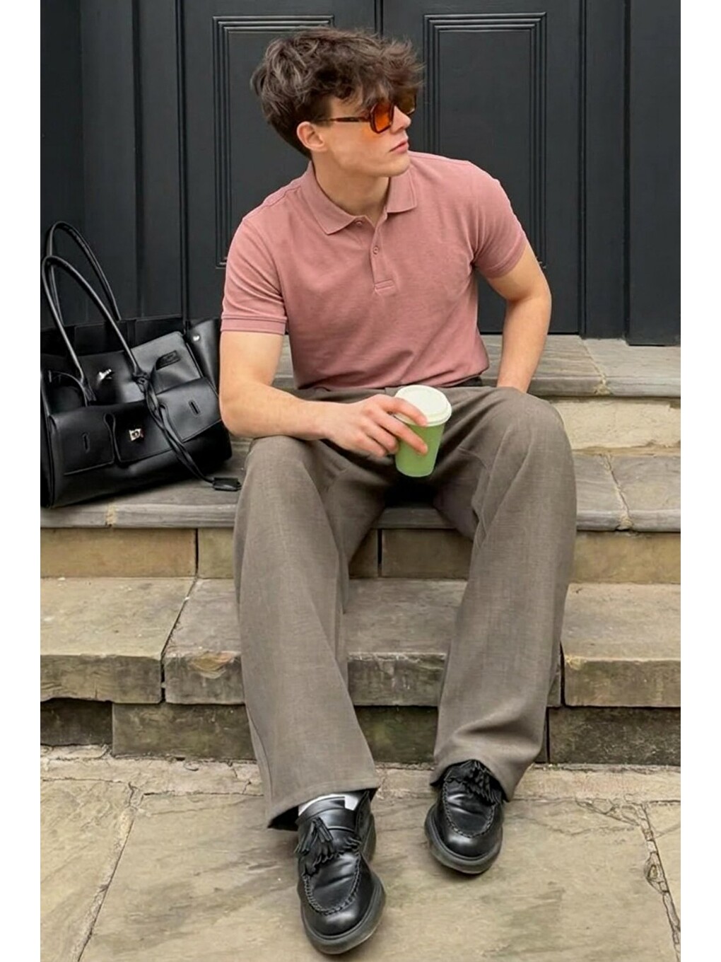 Erkek Pamuklu Fashion Pembe Polo Yaka Tişört