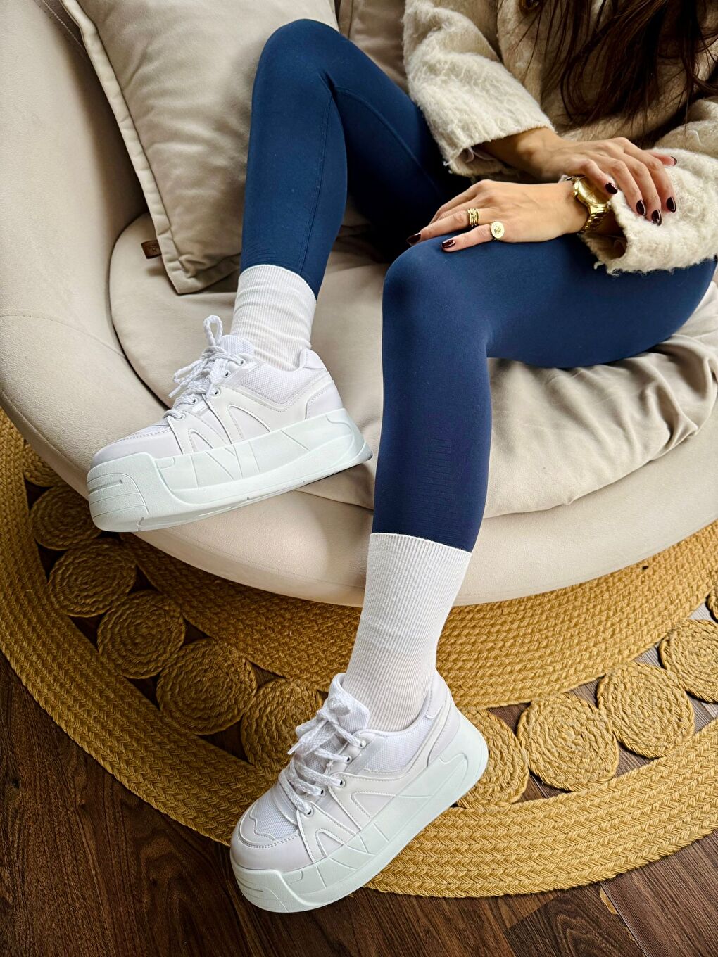 Beyaz Kadın Yüksek Taban Sneakers (6 Cm)-2