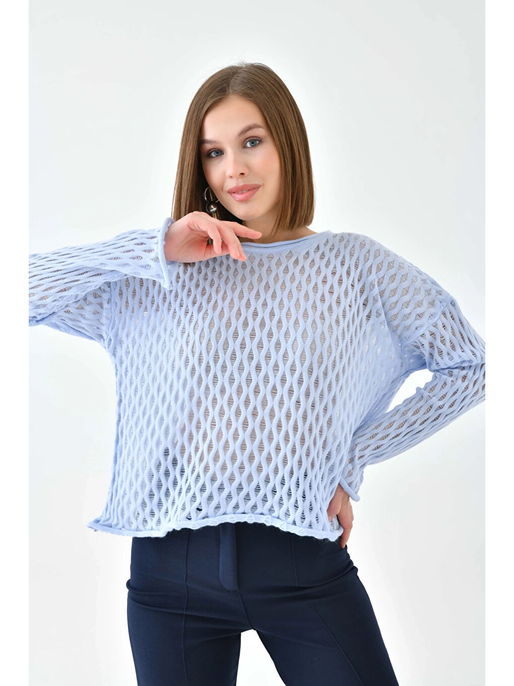 Mavi Kadın Bisiklet Yaka Örgü Detay Triko Kazak-3