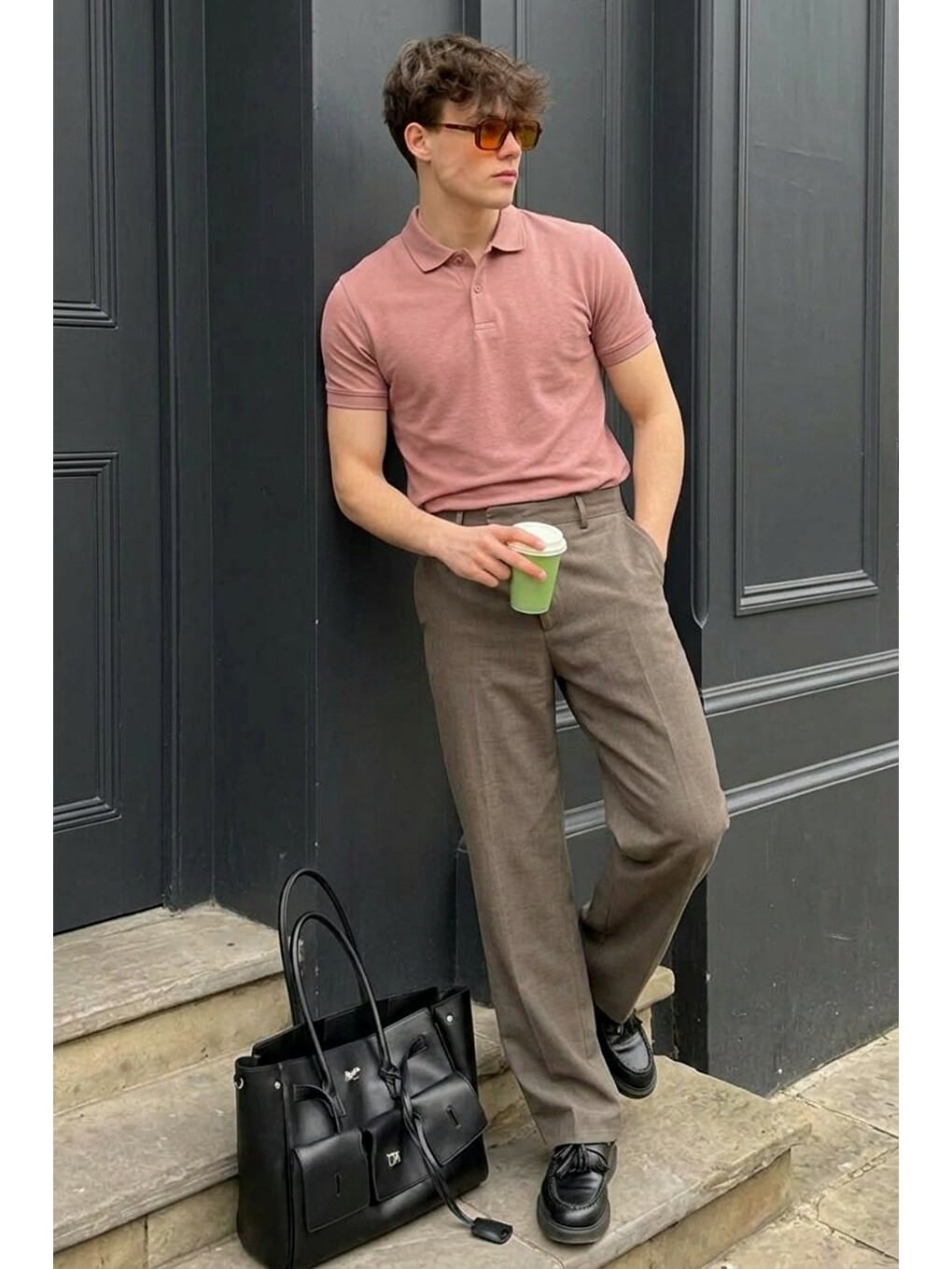 Erkek Pamuklu Fashion Pembe Polo Yaka Tişört-2