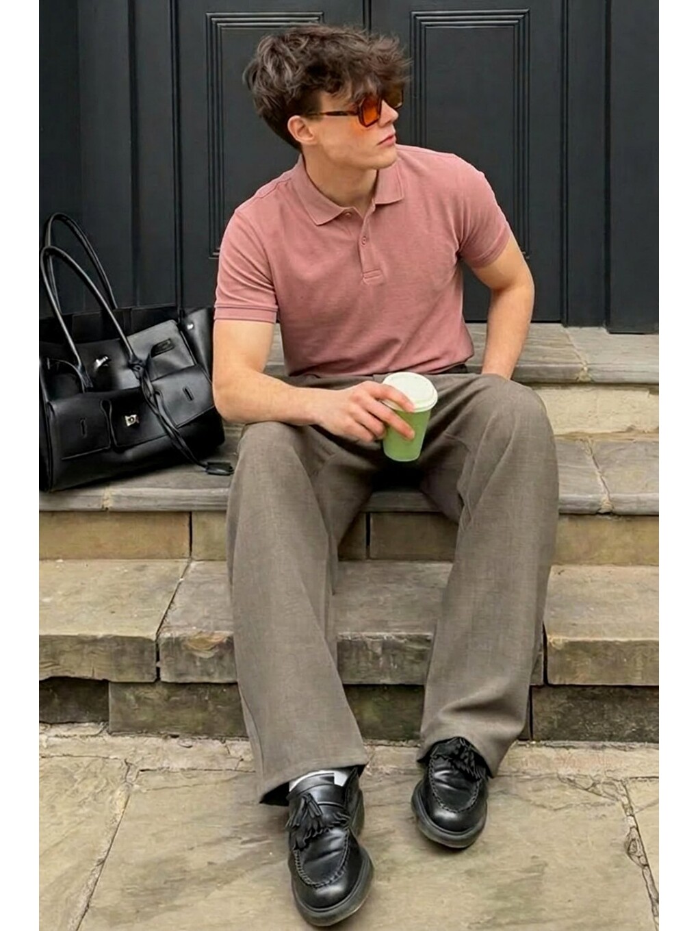 Erkek Pamuklu Fashion Pembe Polo Yaka Tişört-3
