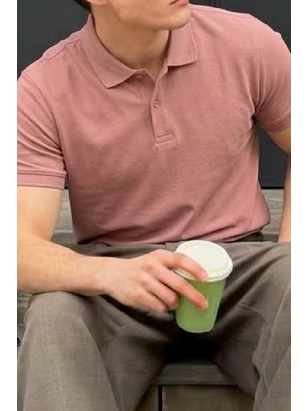 Erkek Pamuklu Fashion Pembe Polo Yaka Tişört-4