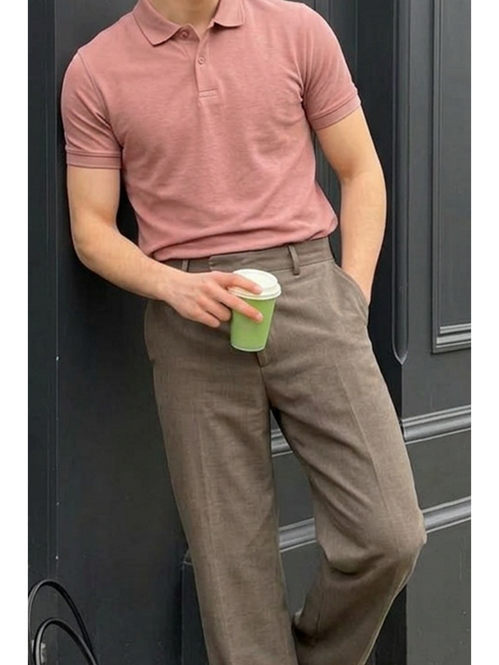 Erkek Pamuklu Fashion Pembe Polo Yaka Tişört-5