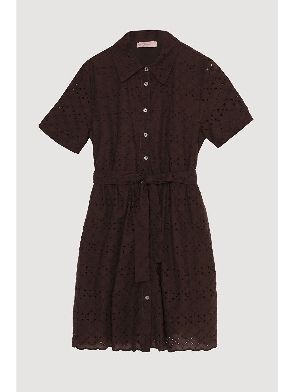 Fisto Detaylı Bağlamalı Mini Elbise Kahverengi