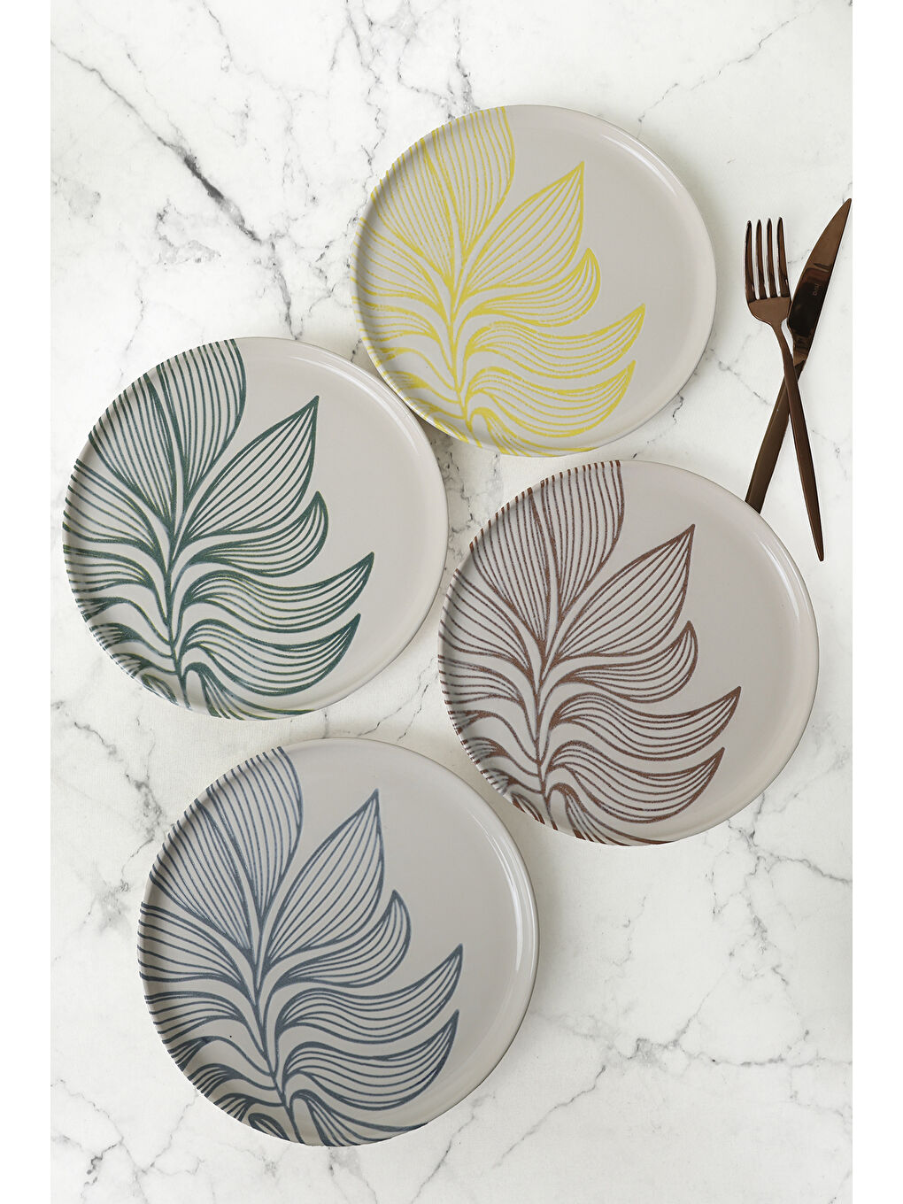 Karışık Leaf Harmony Nordıc Pasta Tabağı 22 Cm 4 Adet