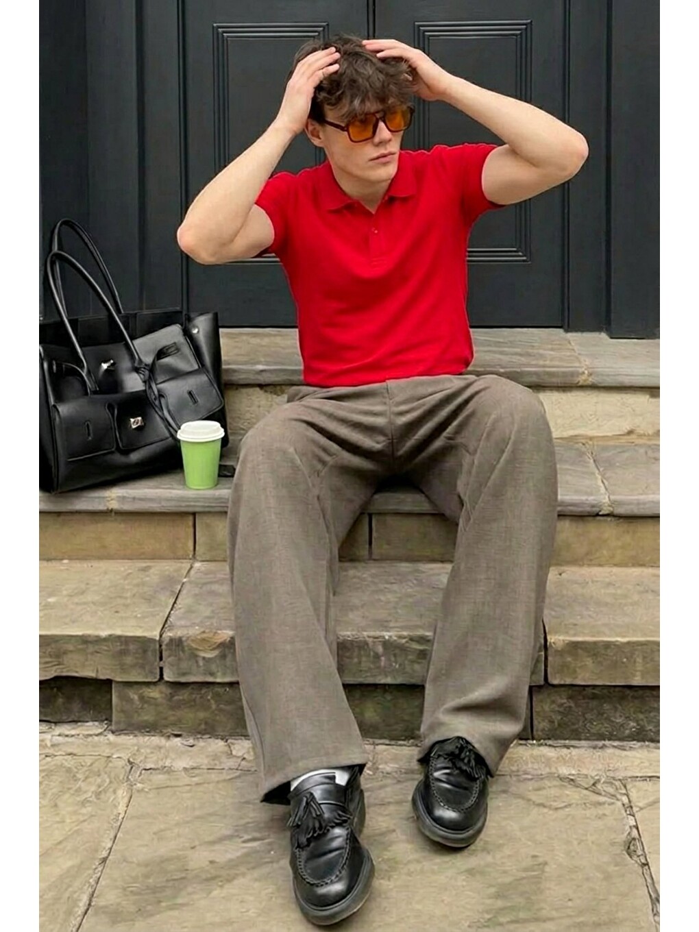 Erkek Pamuklu Fashion Kırmızı Polo Yaka Tişört-1