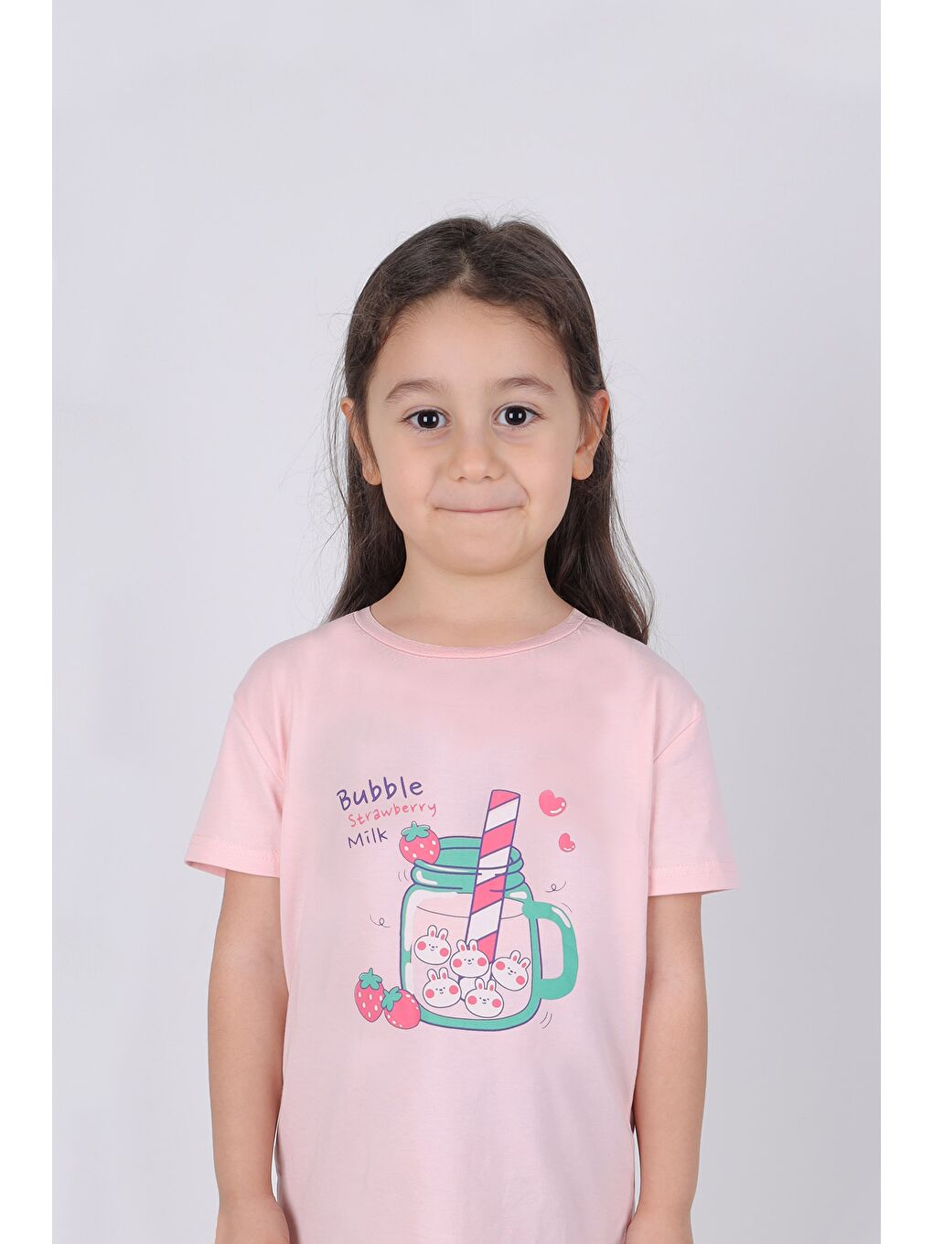 Pembe Kız Çocuk Pamuklu Kısa Kollu Baskılı Pijama Takımı-5