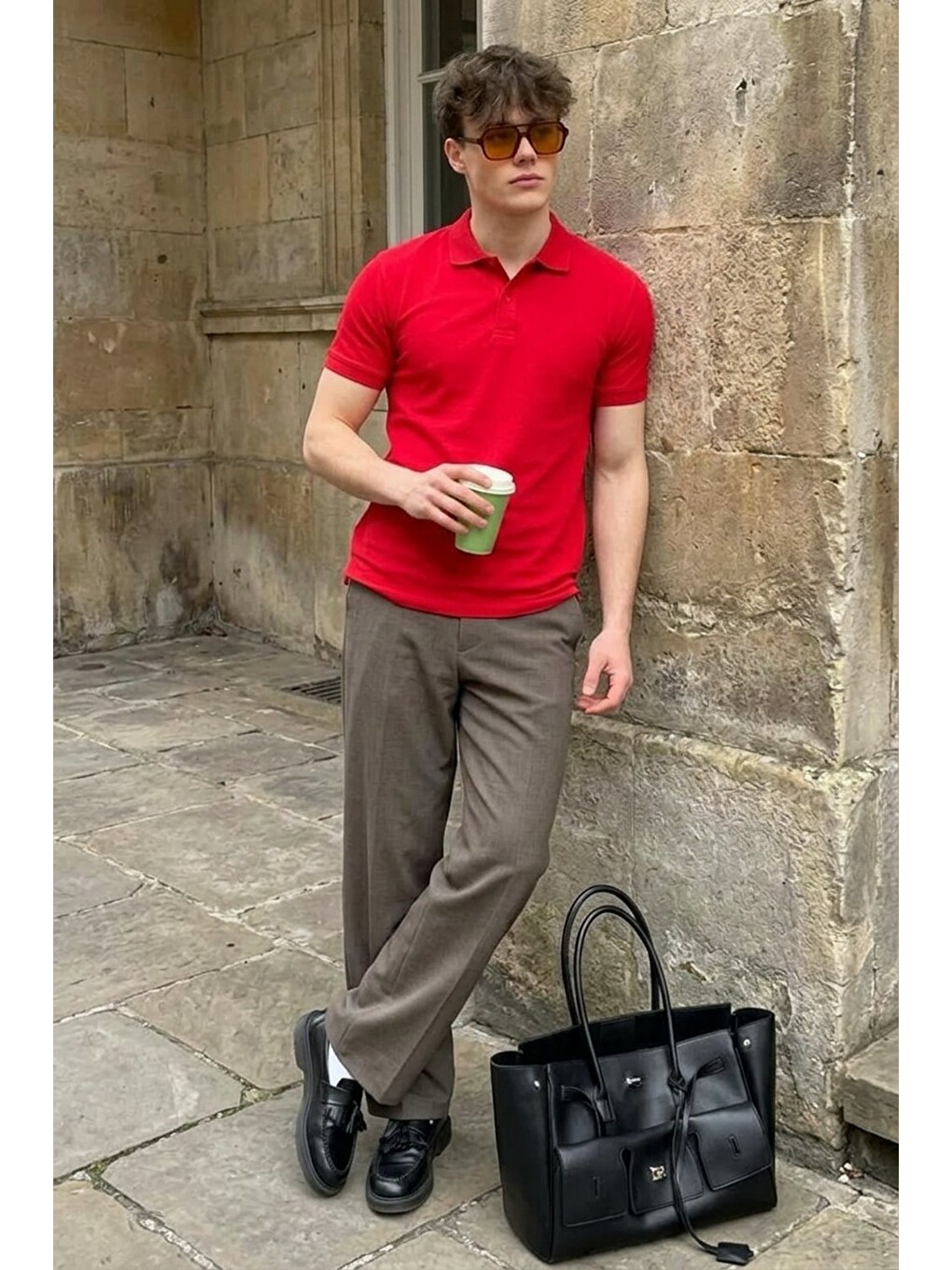 Erkek Pamuklu Fashion Kırmızı Polo Yaka Tişört-2