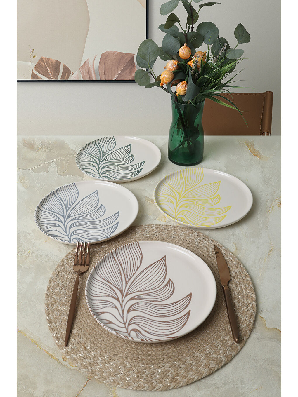 Karışık Leaf Harmony Nordıc Pasta Tabağı 22 Cm 4 Adet-1