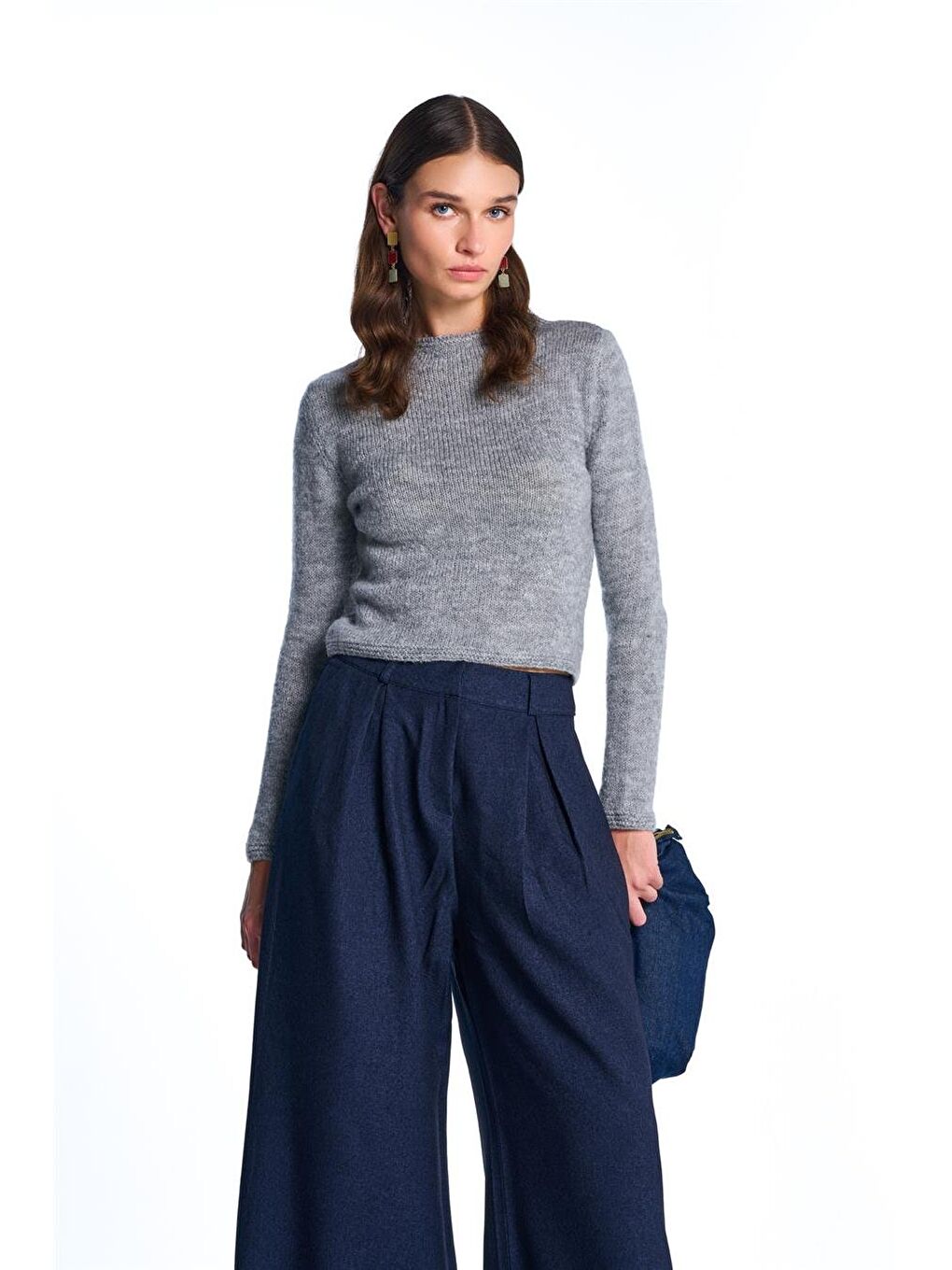 Gri Triko Crop Kazak