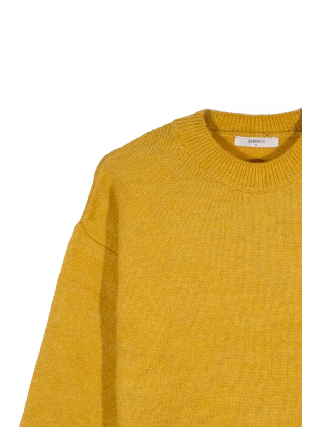 Sarı Hardal Bisiklet Yaka Basic Triko Kazak-1