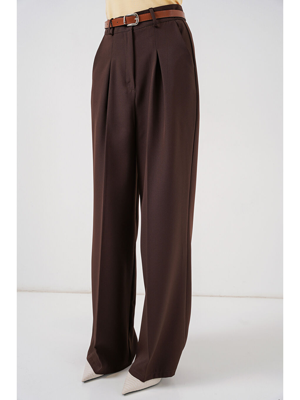 Kadın Yüksek Bel Palazzo Pantolon 30051 - Kahverengi-1