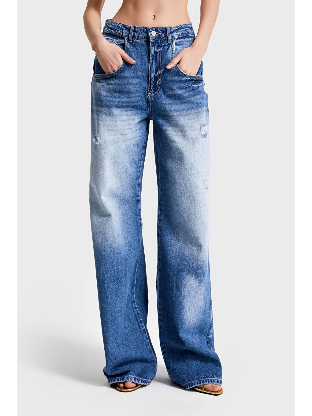 Kadın Mavi Jean Rengi 10S5-4 Skater Baggy Fit %100 Pamuk Denim-3