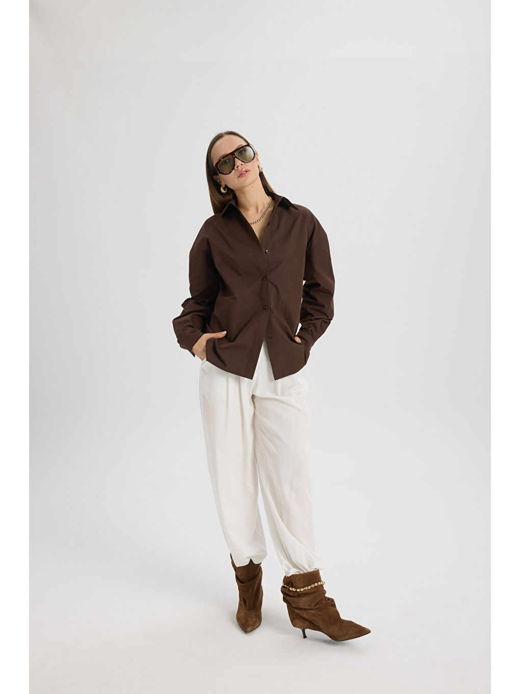Kahverengi Oversize Kahve Gömlek-5