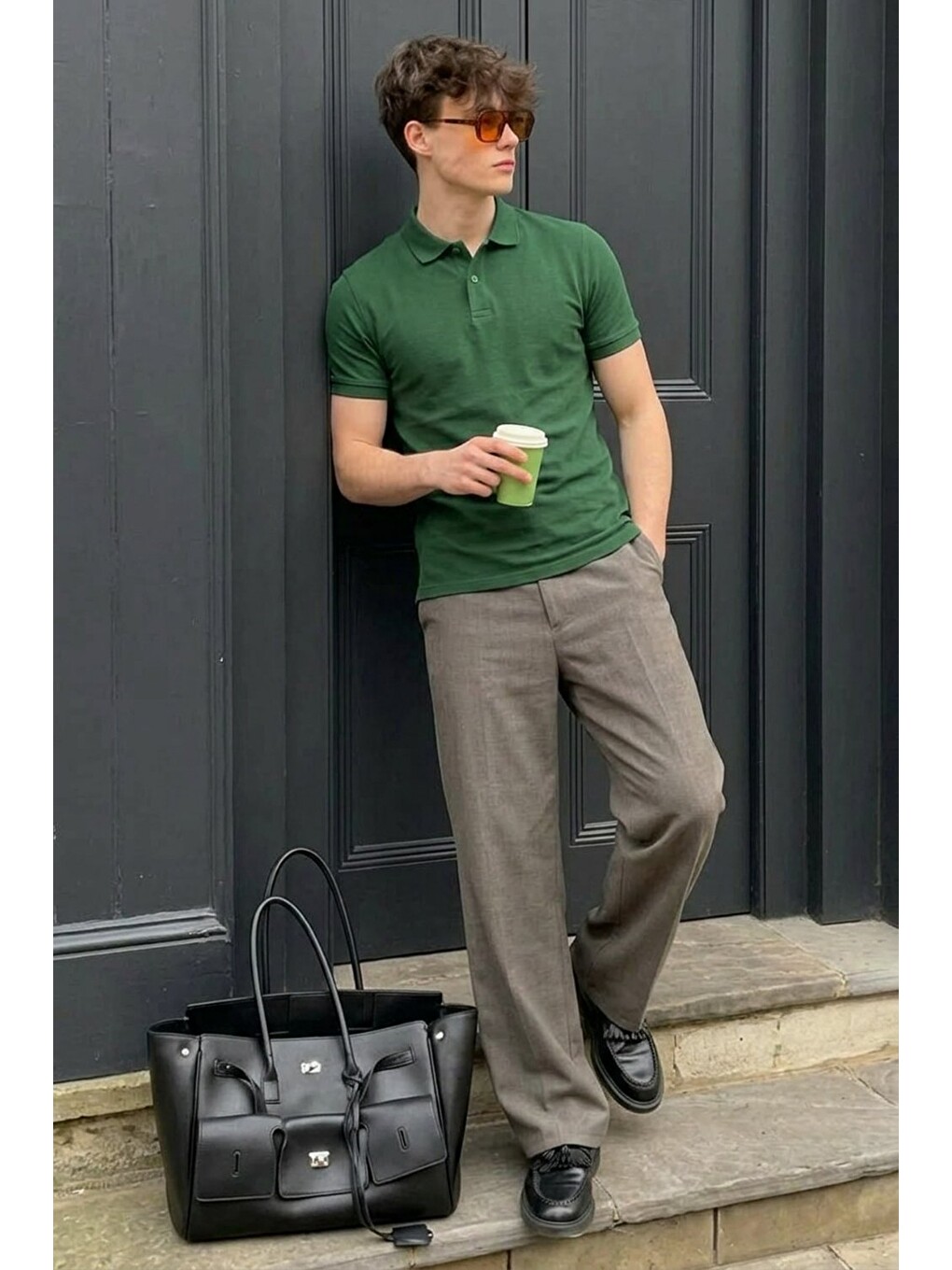Erkek Pamuklu Fashion Yeşil Polo Yaka Tişört-1