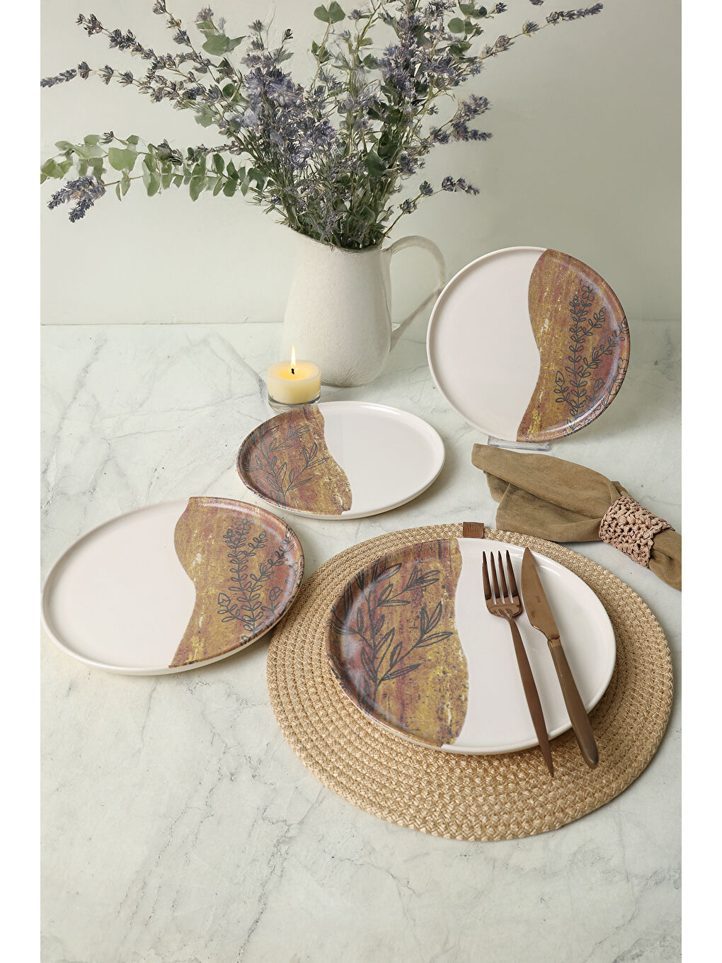 Karışık Terra Leaf  Nordıc Pasta Tabağı 22 Cm 4 Adet-1