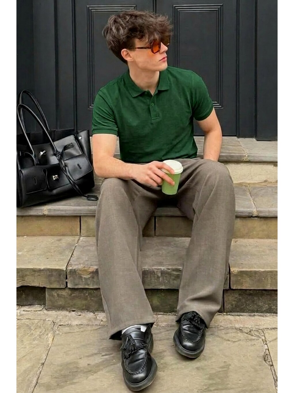 Erkek Pamuklu Fashion Yeşil Polo Yaka Tişört-3