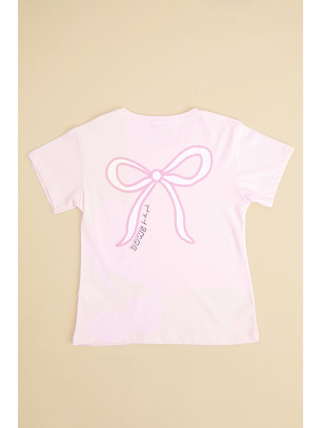 Pembe Fiyonk Nakışlı Bisiklet Yaka Kız Çocuk Tişört-1