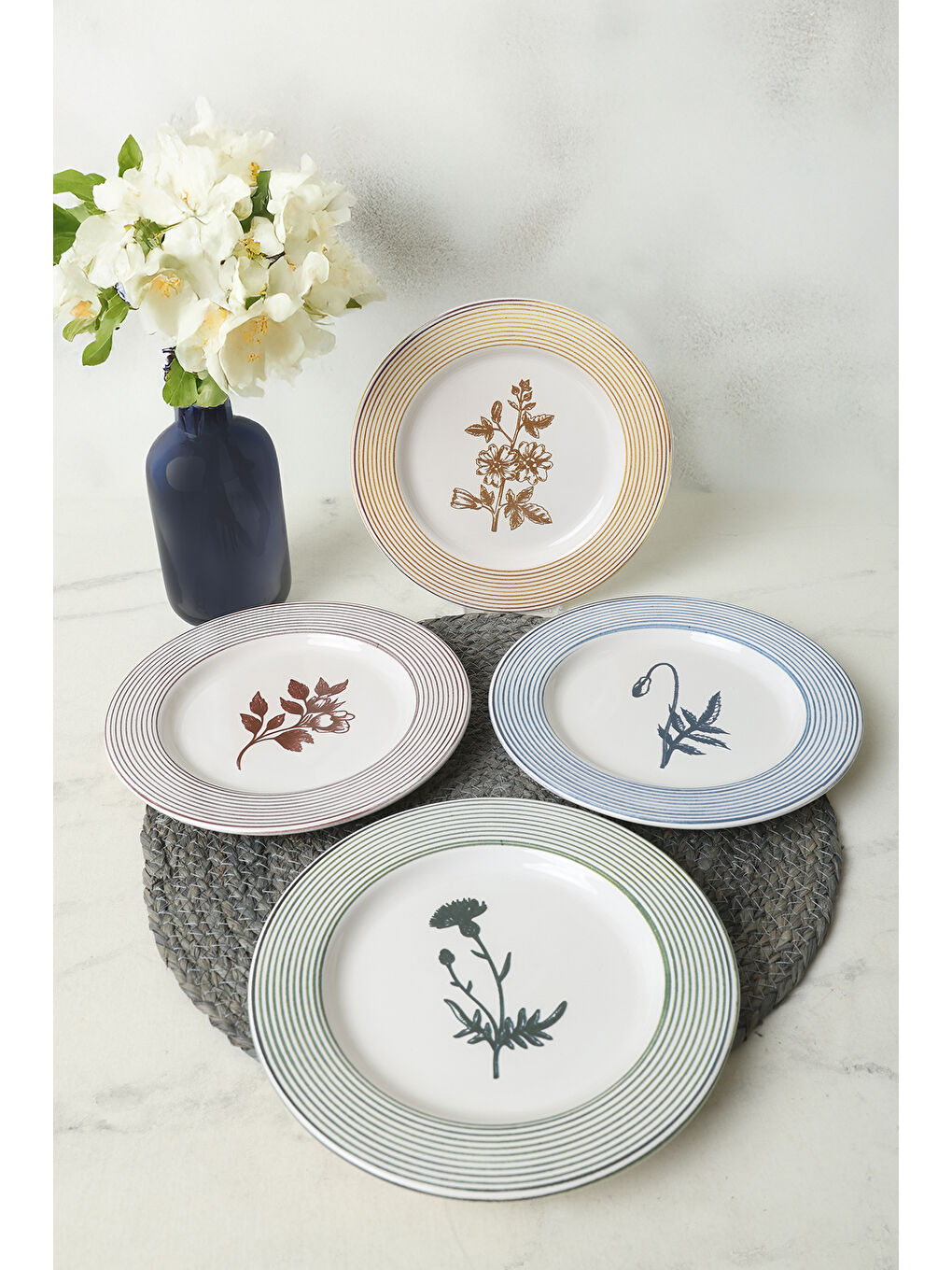 Karışık Floral Essence Assos Pasta Tabağı 22 Cm 4 Adet