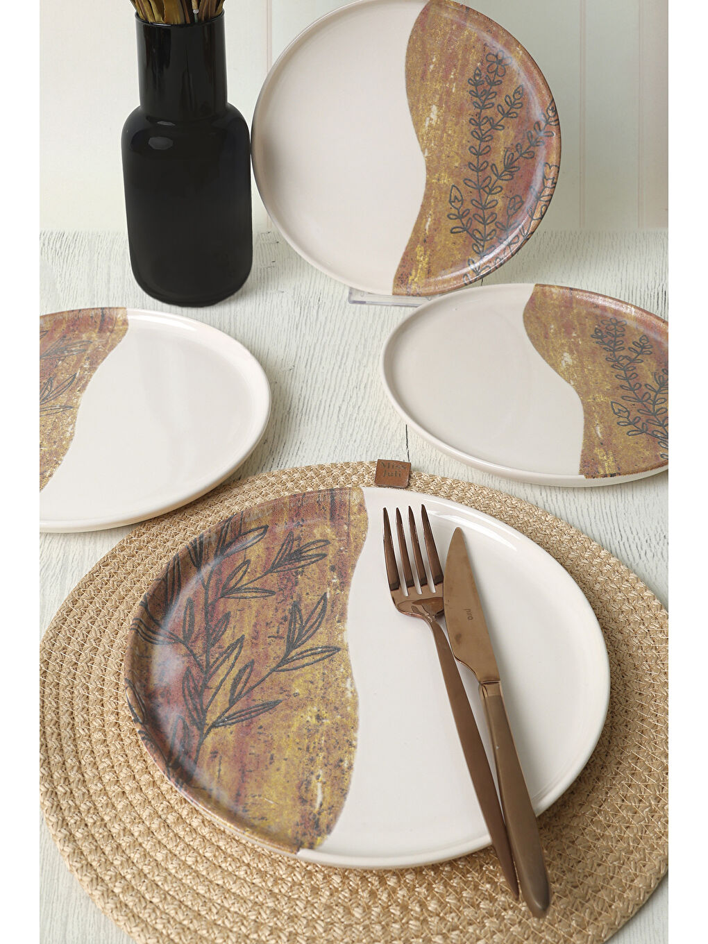 Karışık Terra Leaf  Nordıc Pasta Tabağı 22 Cm 4 Adet-2