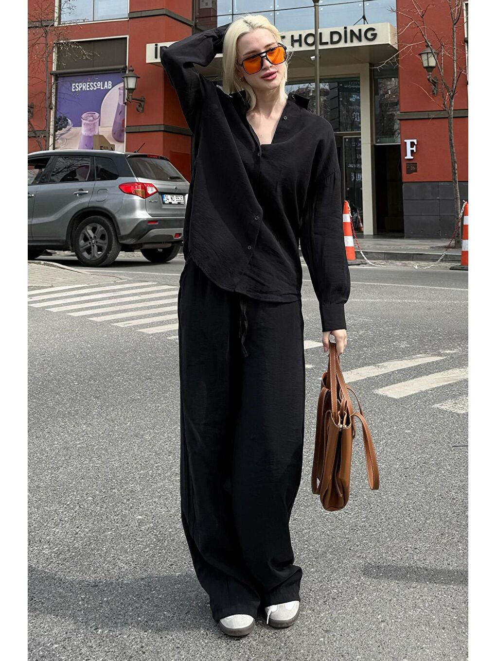 Siyah Basic Kadın Gömlek Pantolon İkili Takım Mg2352