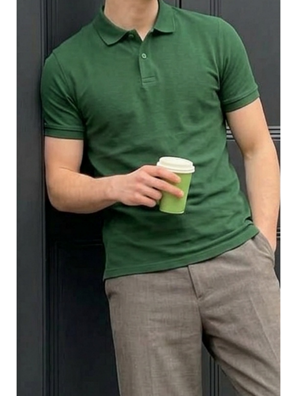 Erkek Pamuklu Fashion Yeşil Polo Yaka Tişört-5