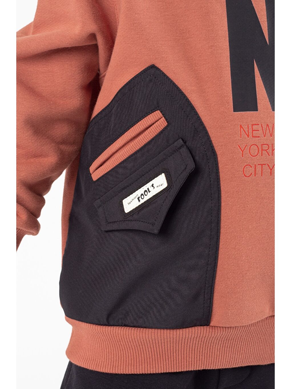 Kahverengi Erkek Çocuk Cep Detaylı Baskılı Eşofman Takımı M00756-2