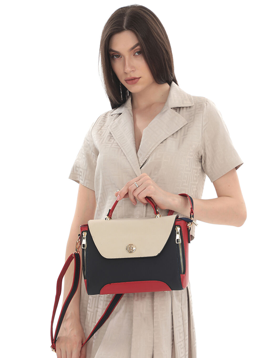 Lacivert Kadın Omuz Çantası TH-YK13807 Laci-Krem-Kırmızı-2