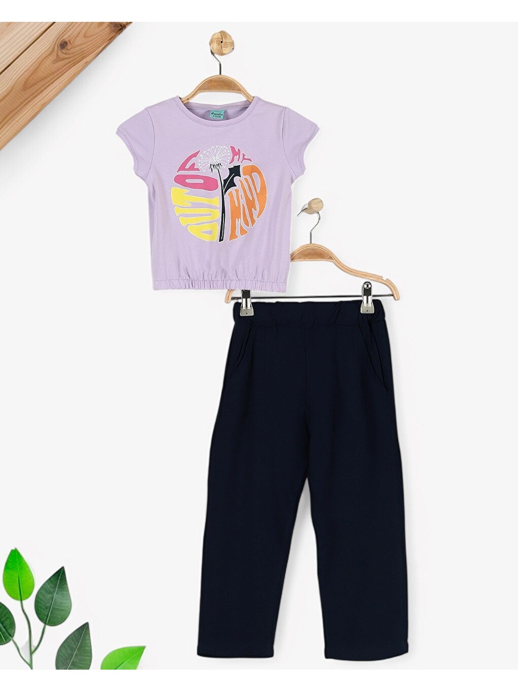 Lila Kız Çocuk 2-3-4-5-6 Yaş Müslin Pantalonlu Yazlık Takım-1