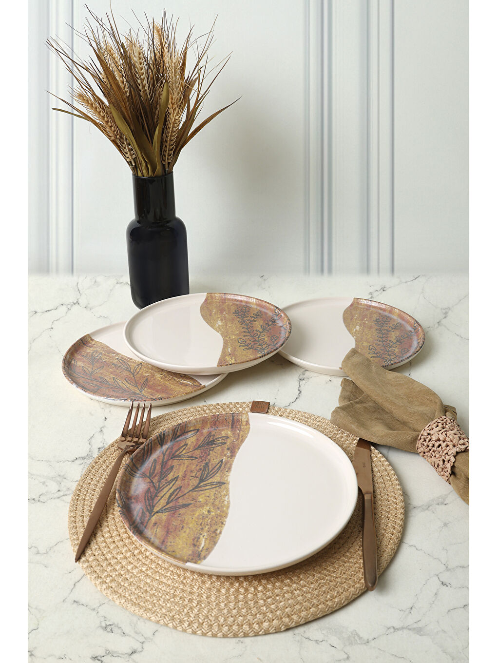 Karışık Terra Leaf  Nordıc Pasta Tabağı 22 Cm 4 Adet-3