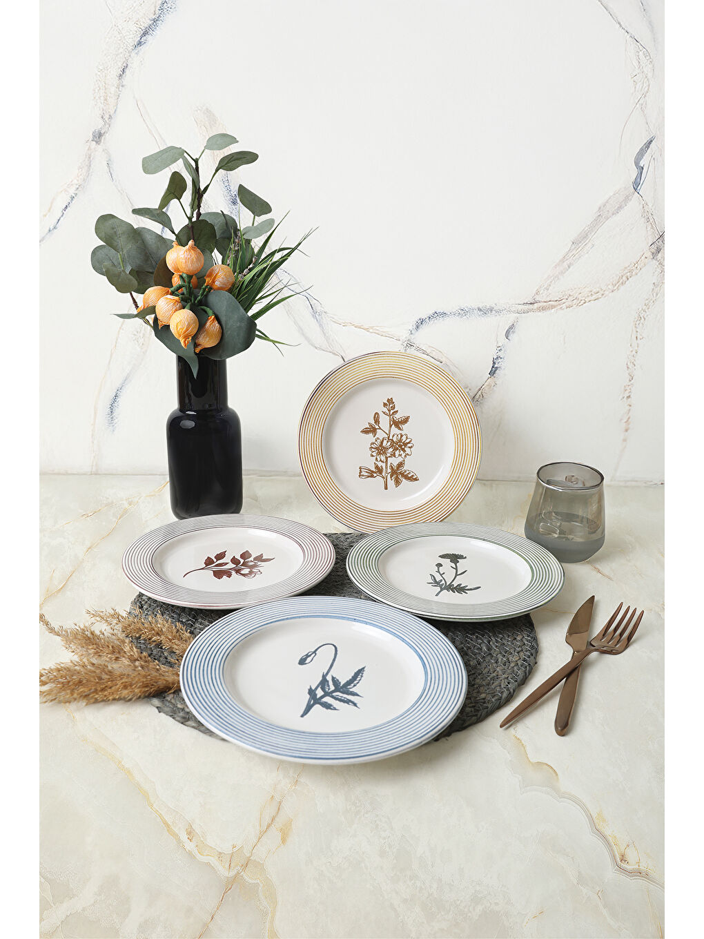 Karışık Floral Essence Assos Pasta Tabağı 22 Cm 4 Adet-2