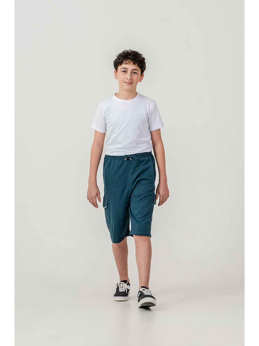 Yeşil Çift Kargo Cepli Cep Kapakları Reflektör Baskılı Erkek Çocuk Şort